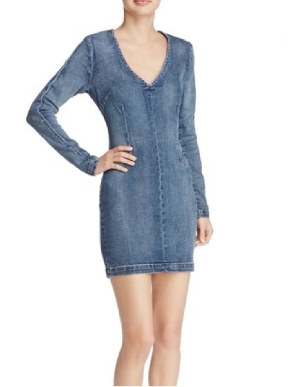 Guess Denim V Neck Dress Size XS